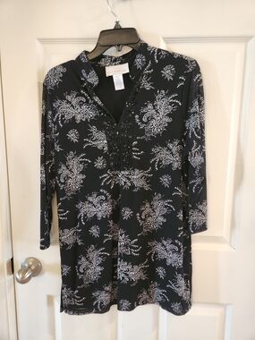 Susan Graver Black Tunic with White Paisley Accents